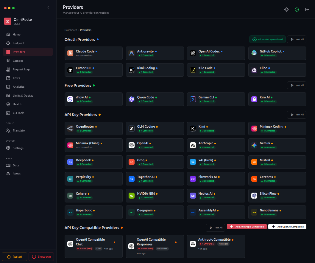 OmniRoute Main Dashboard